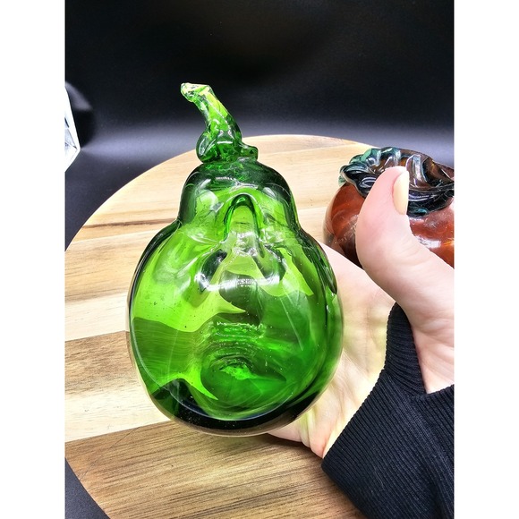 Set Of 2 Vintage Hand Blown‎ Glass Fruits Apple Pear - Picture 9 of 9